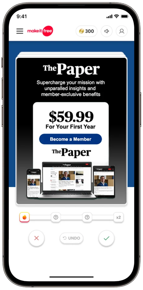 Publisher subscription offer inside the Make It Free wallet app